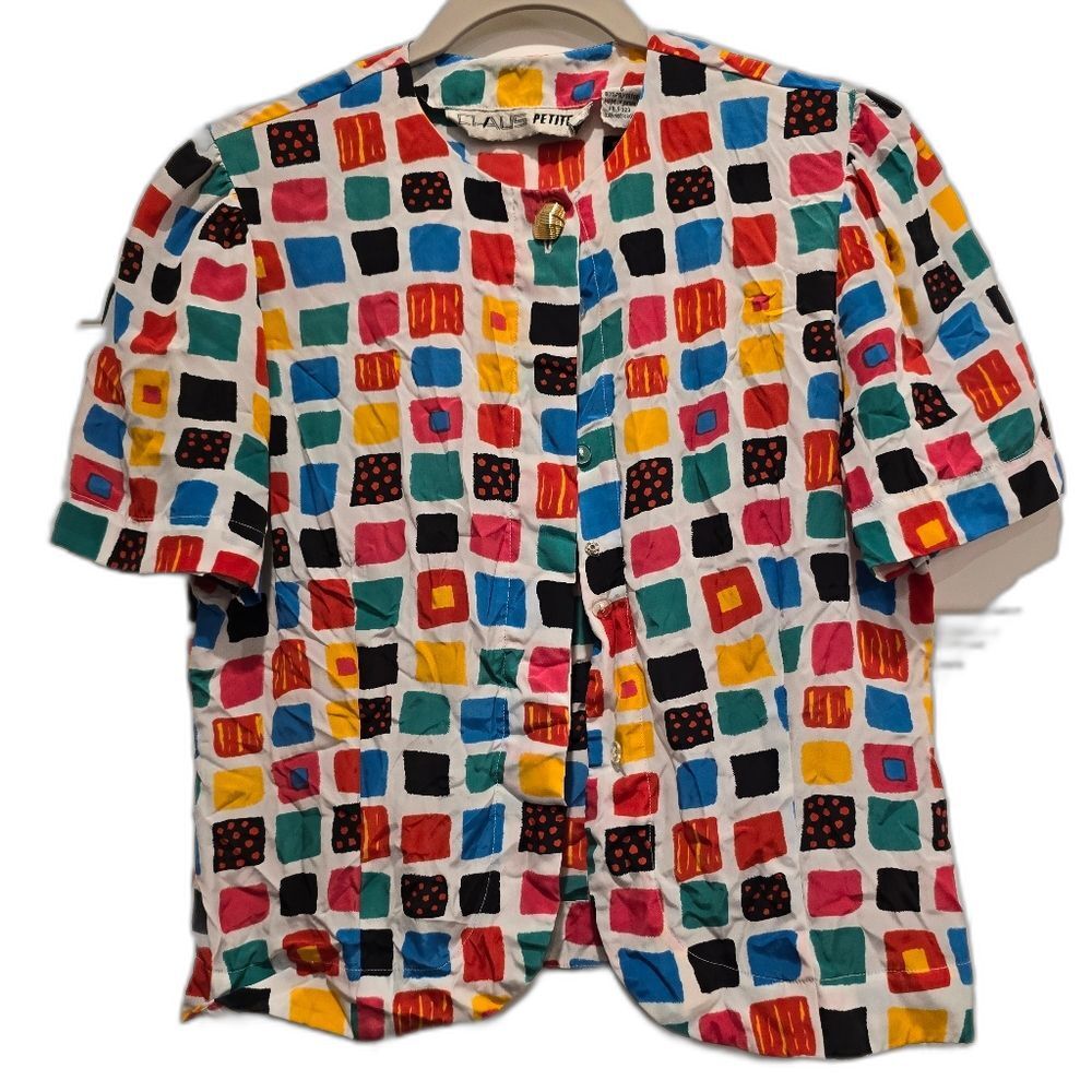 Vintage Claus Petite Short Sleeve Button Down Blouse, Size 6